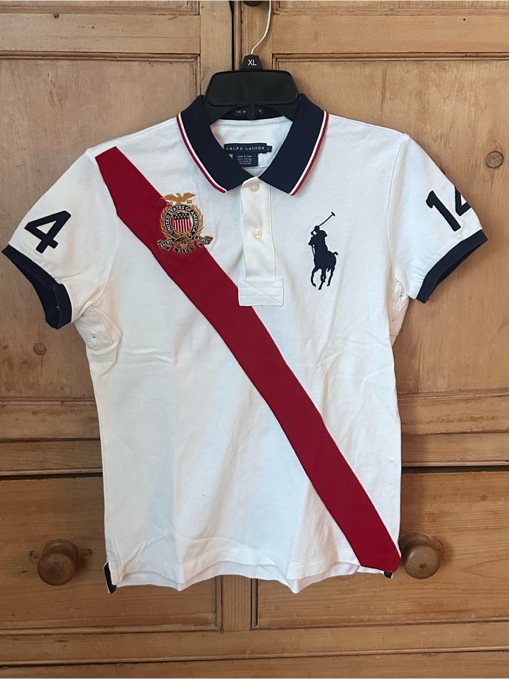 Ralph Lauren Boys L 14-16 Skinny Polo USA Crest #14 Kerr Big Pony Red Sash
